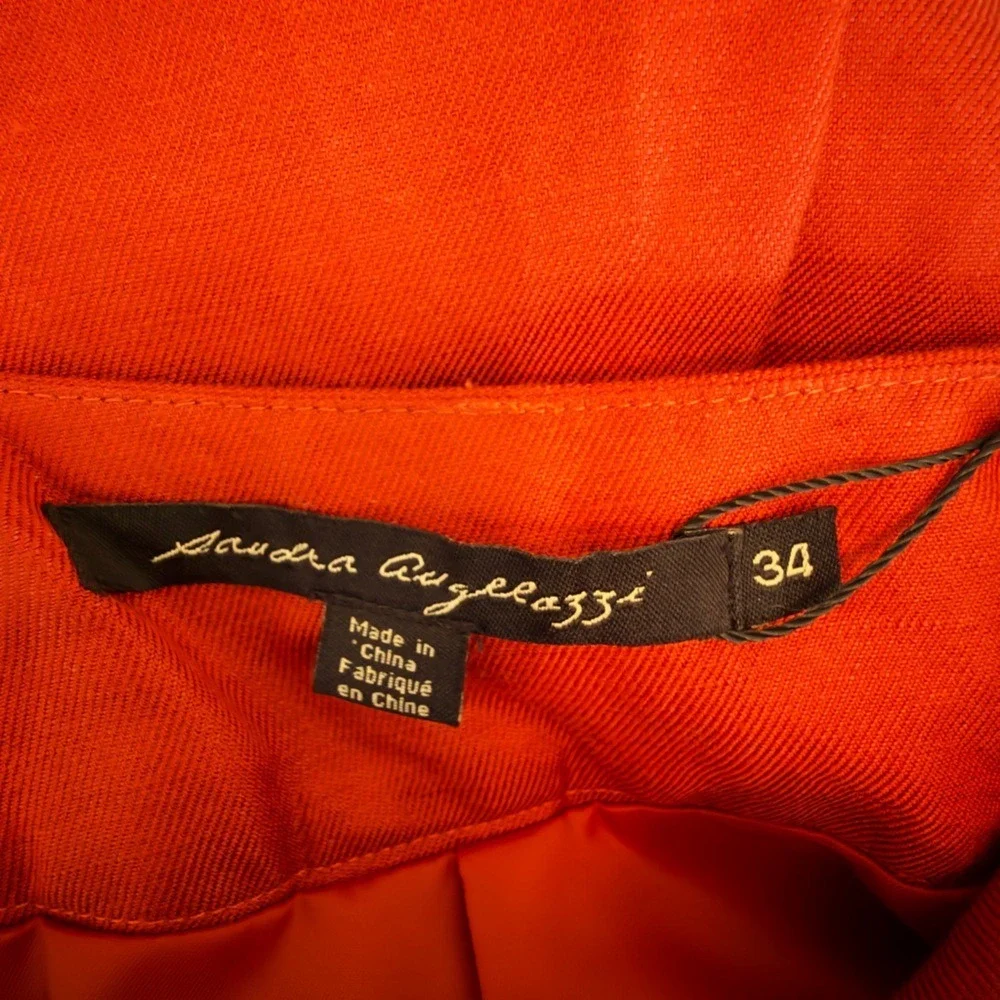 NWT Sandra Angelozzi Red Rust Linen Blend A-Line Midi Skirt w/ Belt Sz 4 US EU34